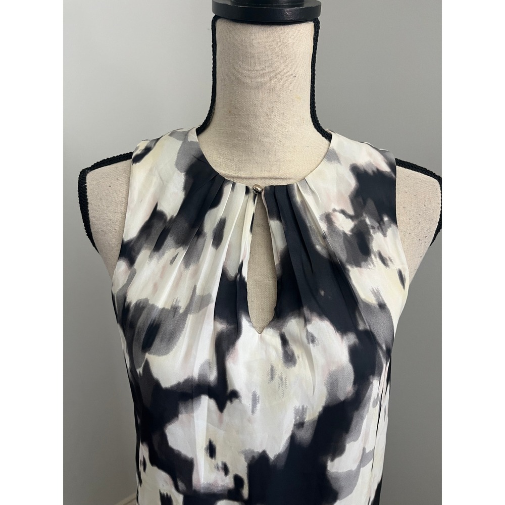 H&M Watercolor Shift Dress sz 4 Black White Abstract Sleeveless Office Business - Picture 2 of 7